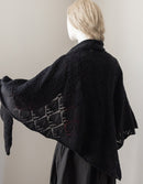 Étole 'Norna' pure laine et maille ajourée noire