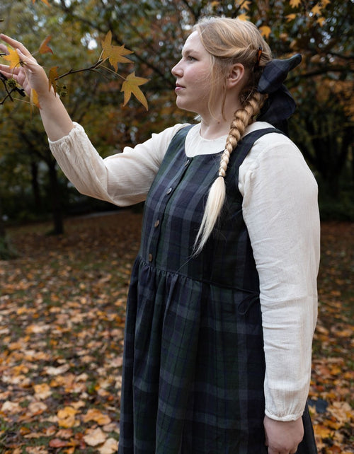 "Vera" green tartan linen jumper dress