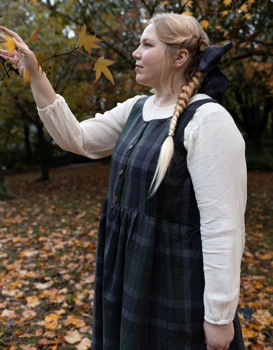 "Vera" green tartan linen jumper dress