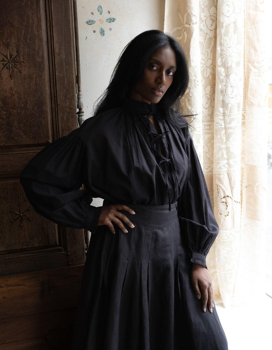 Pia Black cotton voile blouse S/M / Black
