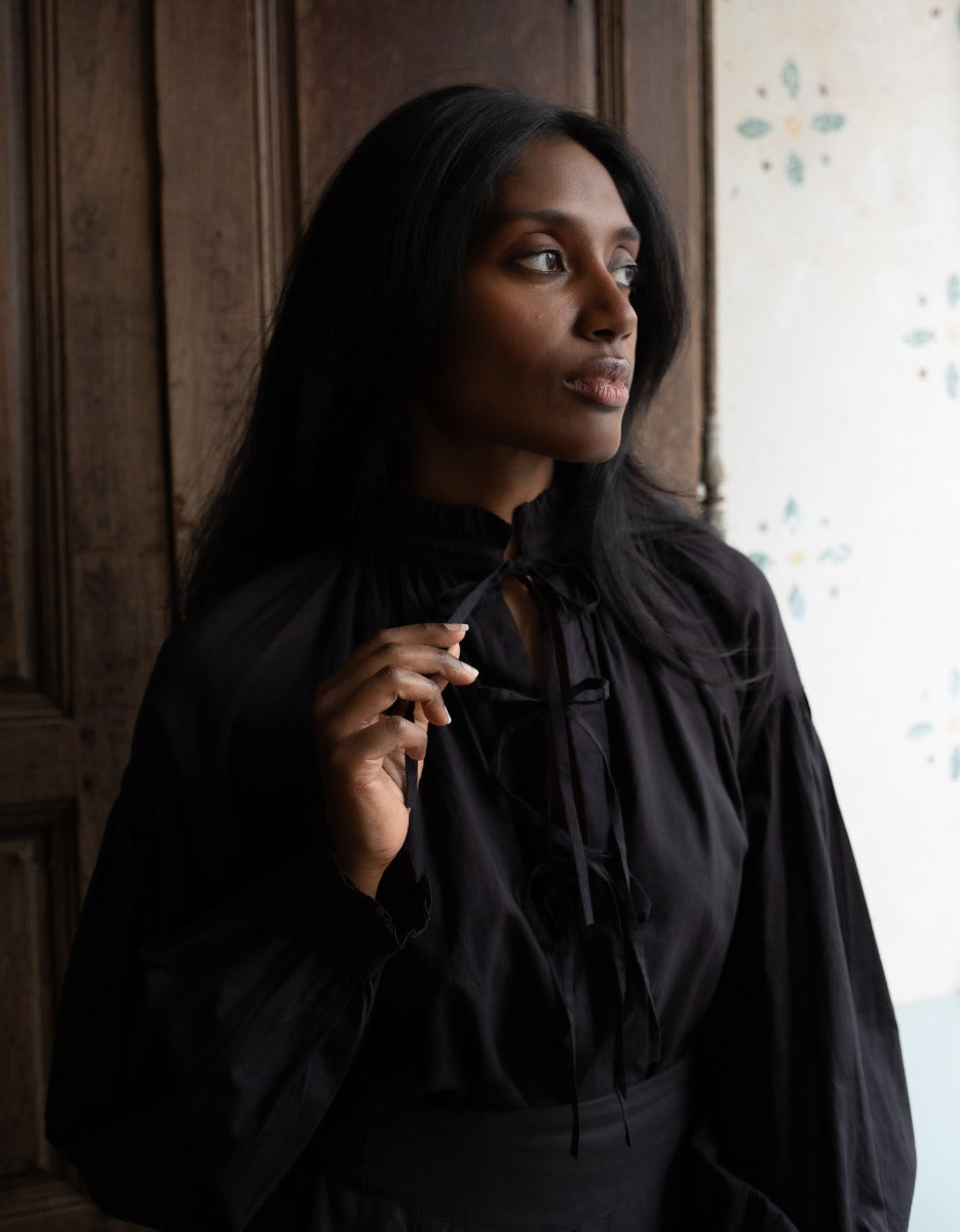 "Pia" black cotton voile blouse