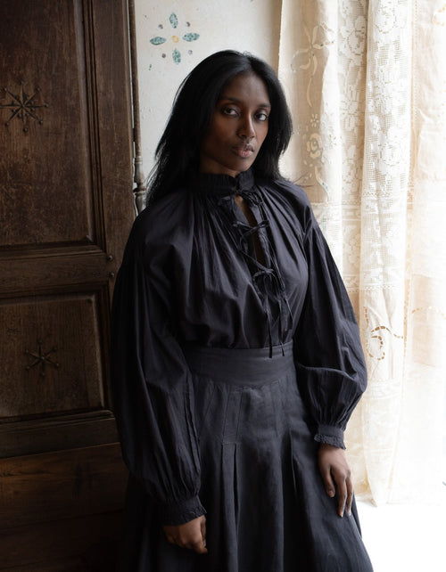 Pia Black cotton voile blouse S/M / Black