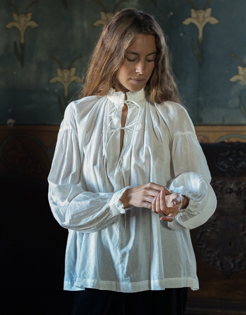 "Pia" white cotton voile blouse