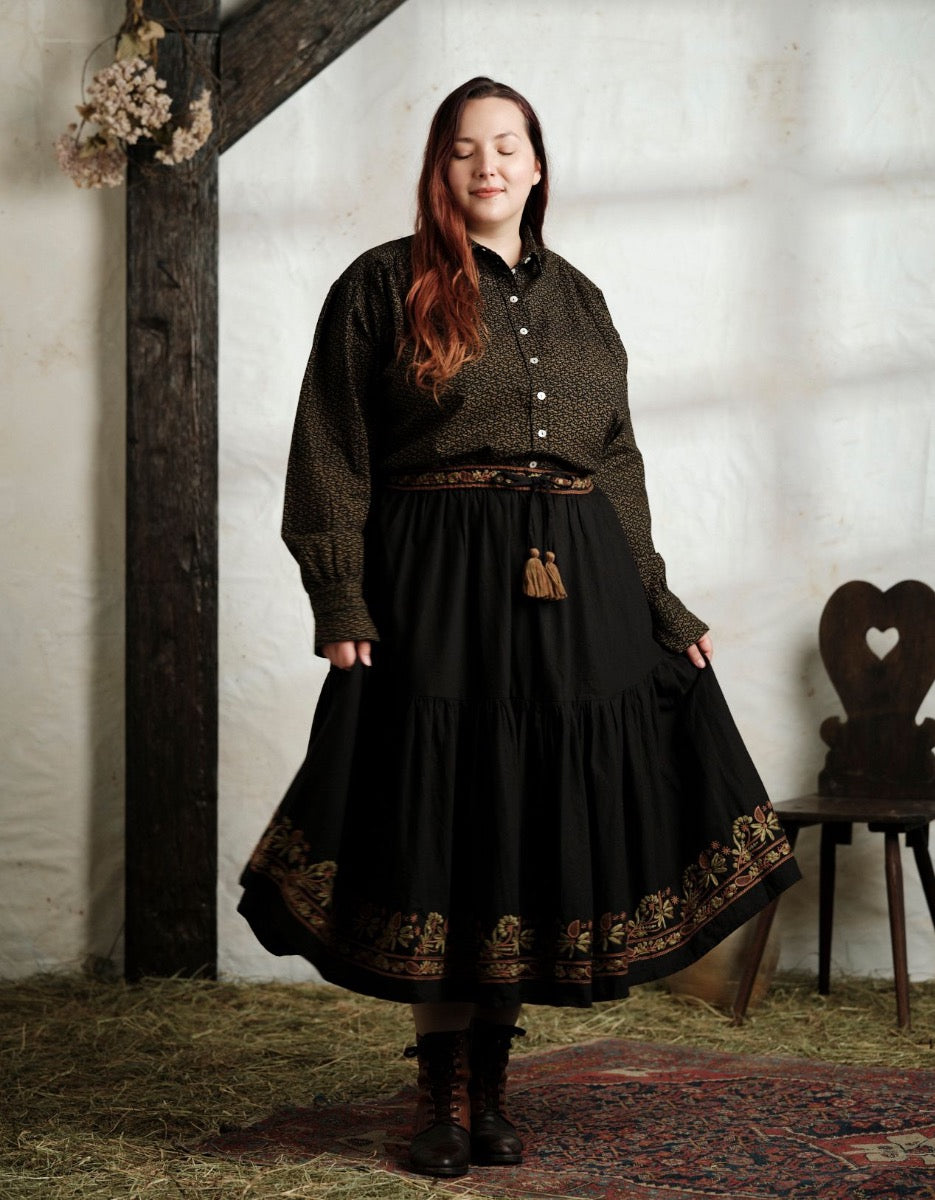 "Viola" black leaves cotton blouse
