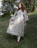 Robe  'Adelina' en lin rayé ambre