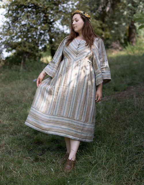 Robe  'Adelina' en lin rayé ambre