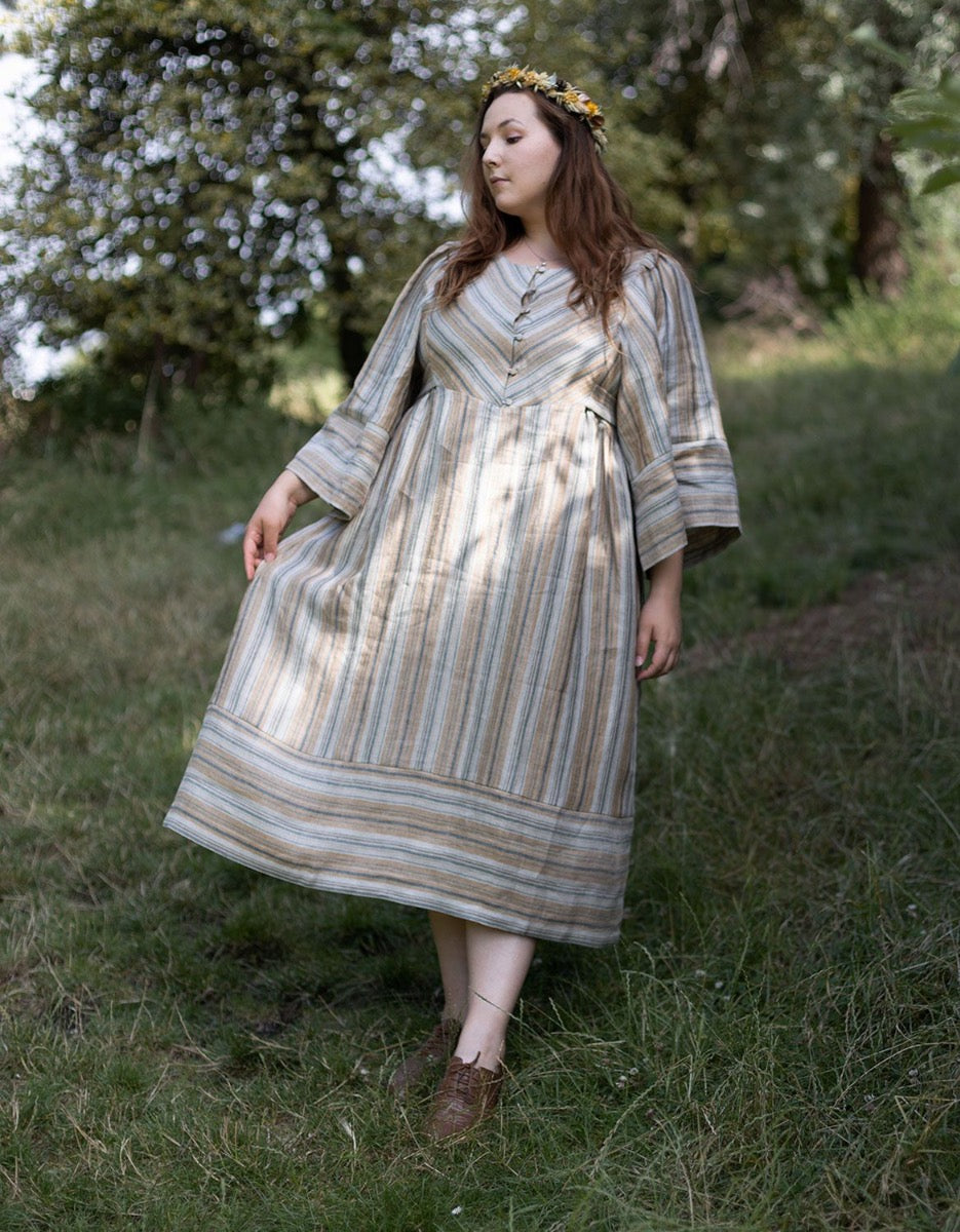 Robe  'Adelina' en lin rayé ambre