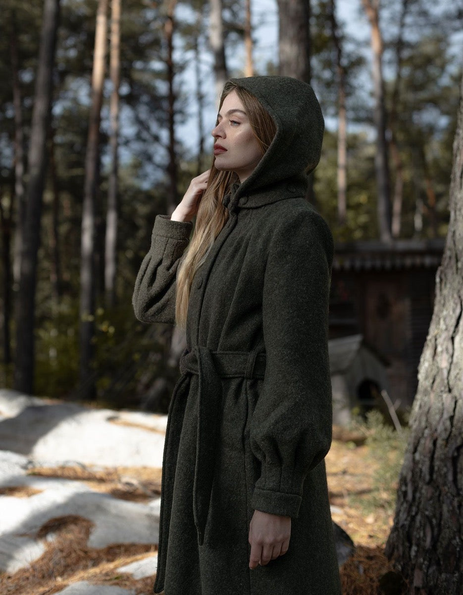 Green Woolen Coat | Aneta Maxi Coat | Voriagh Fashion – voriagh