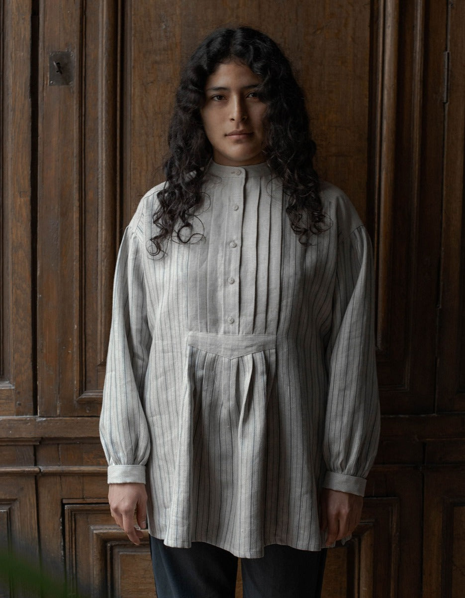 "René" French miller's shirt replica striped linen