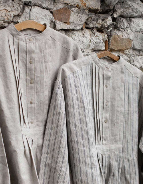 "René" French miller's shirt replica striped linen