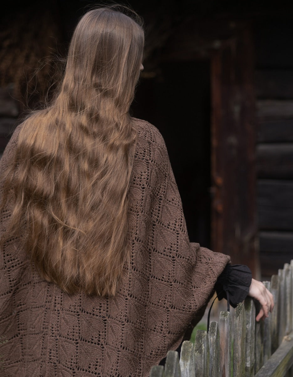 Étole 'Norna' pure laine et maille ajourée châtaigne