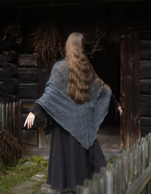 Étole 'Norna' pure laine et maille ajourée gris