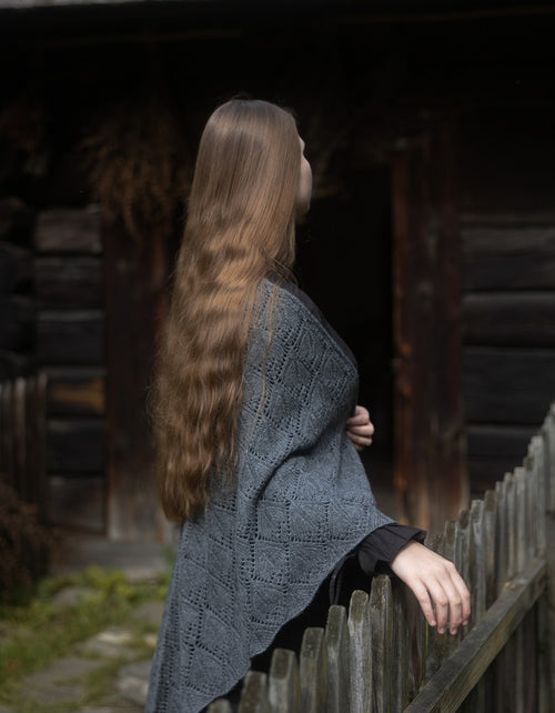 Étole 'Norna' pure laine et maille ajourée gris