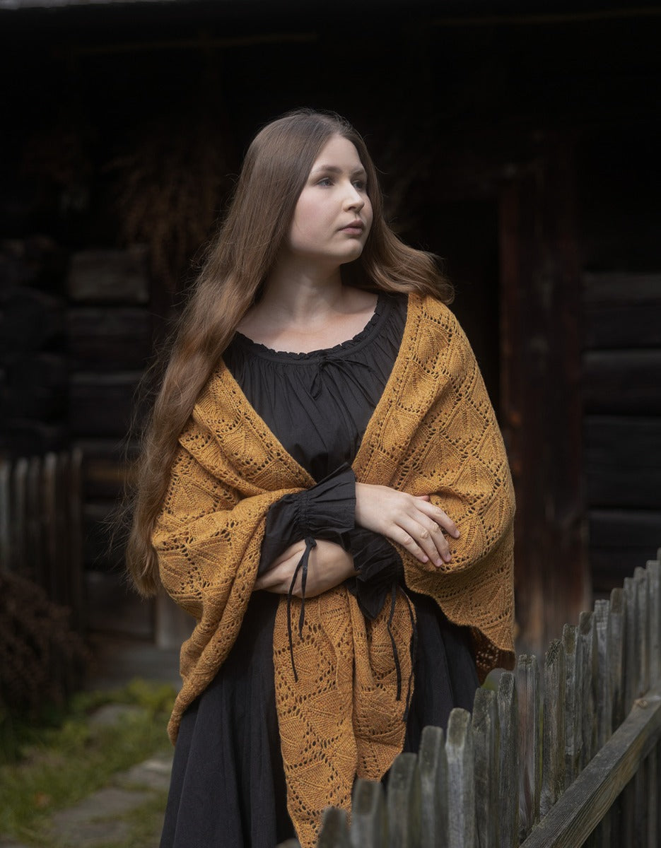 Étole 'Norna' pure laine et maille ajourée miel