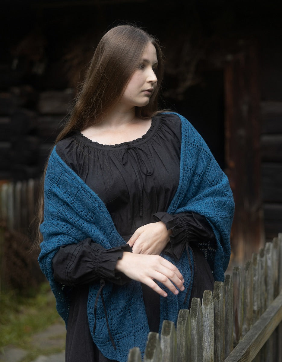 Étole 'Norna' pure laine et maille ajourée lagon