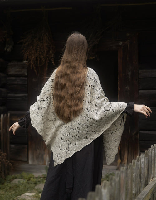Étole 'Norna' pure laine et maille ajourée latte