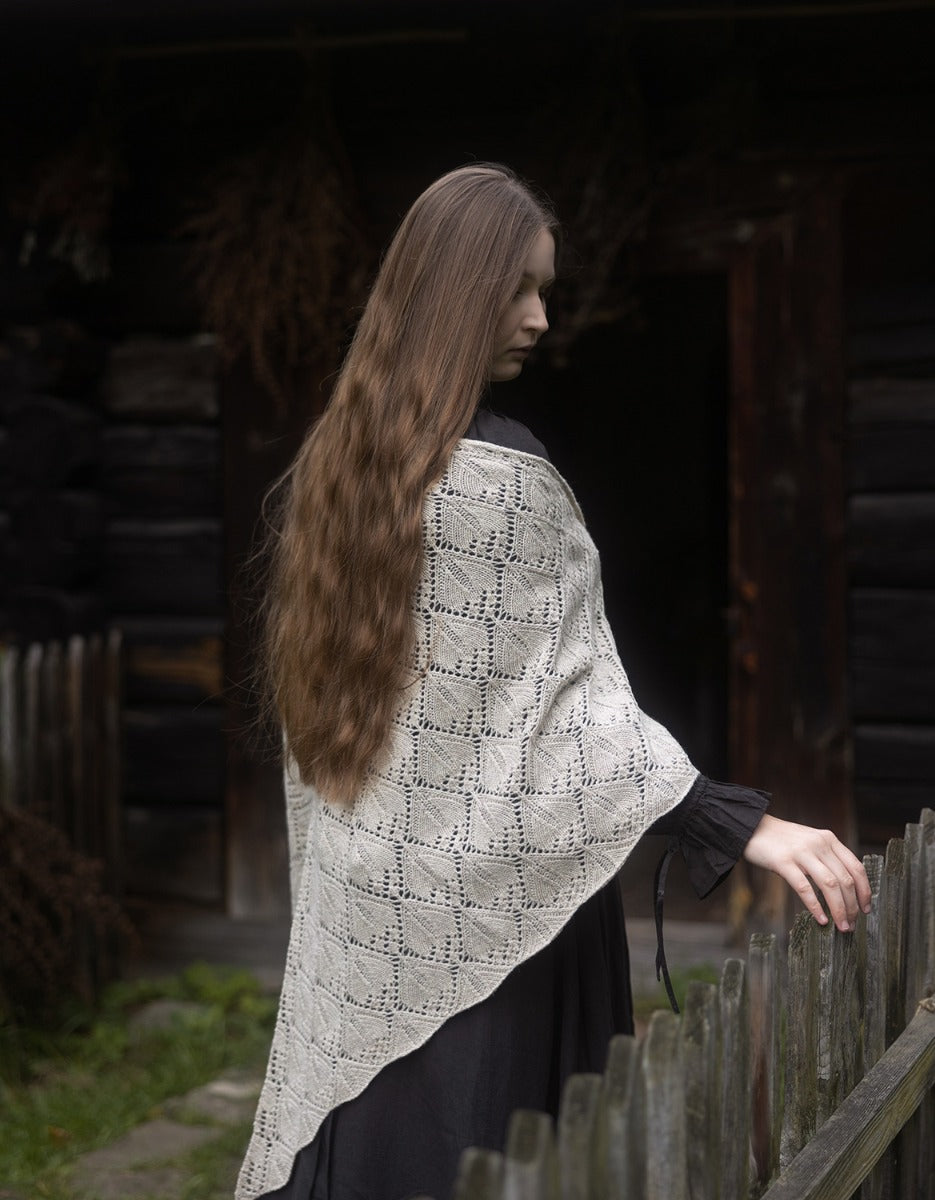 Étole 'Norna' pure laine et maille ajourée latte