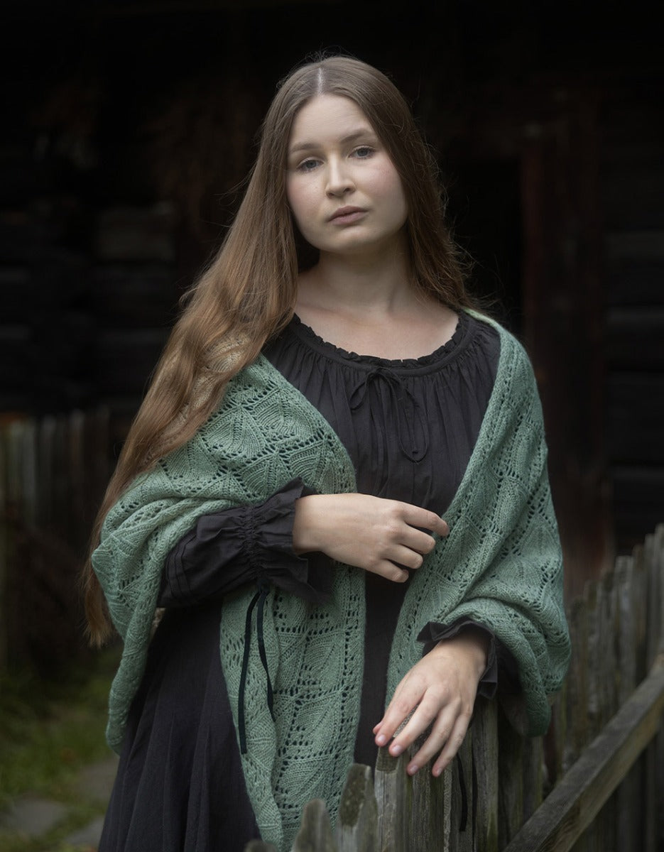 Étole 'Norna' pure laine et maille ajourée lichen