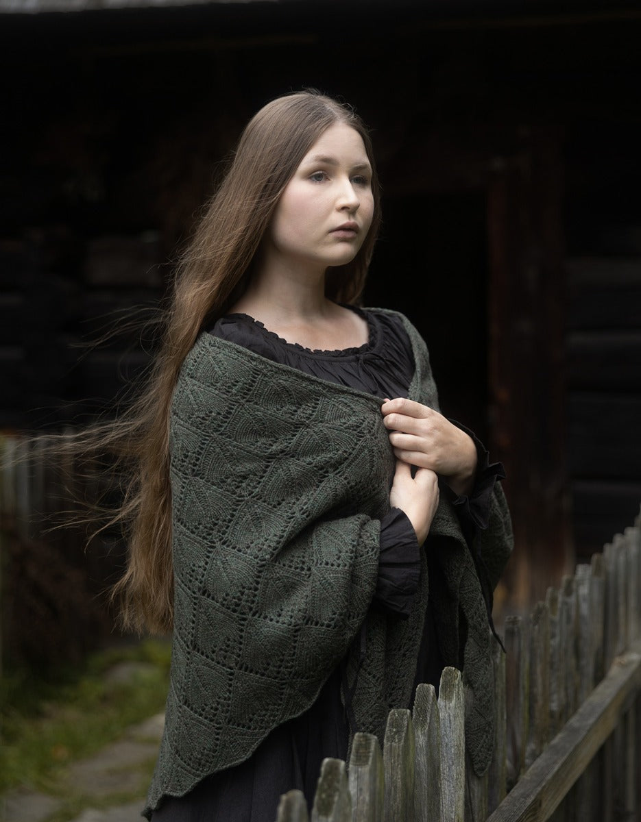 Étole 'Norna' pure laine et maille ajourée mousse