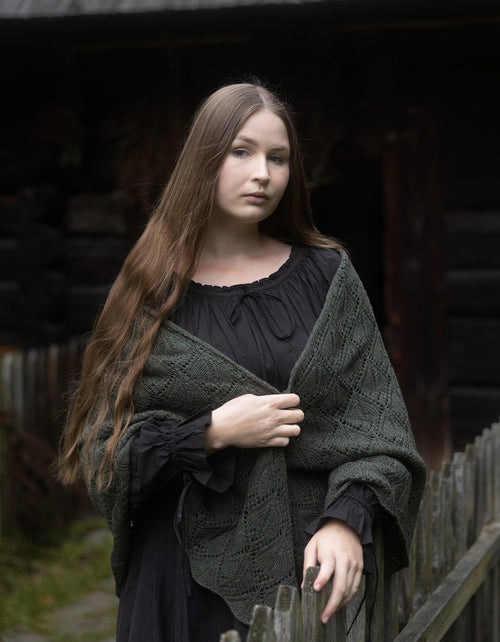 Étole 'Norna' pure laine et maille ajourée mousse