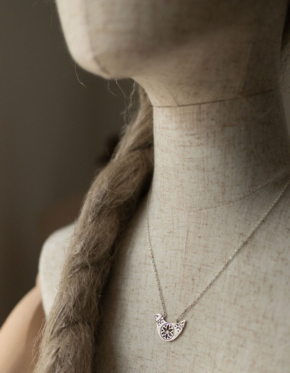 'Svyra' Lituanian bird pendant with chain sterling silver
