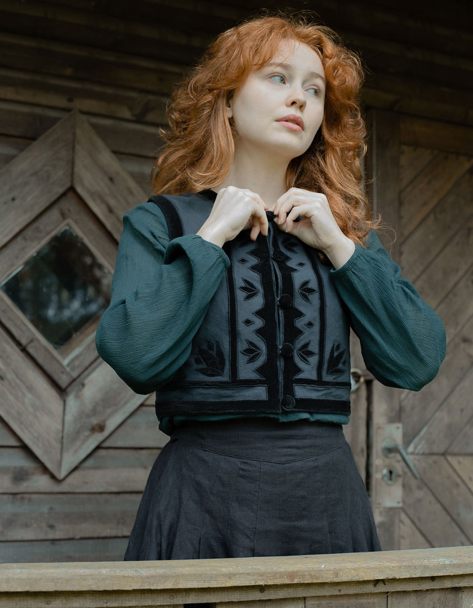"Tanya" charbon and velvet vest
