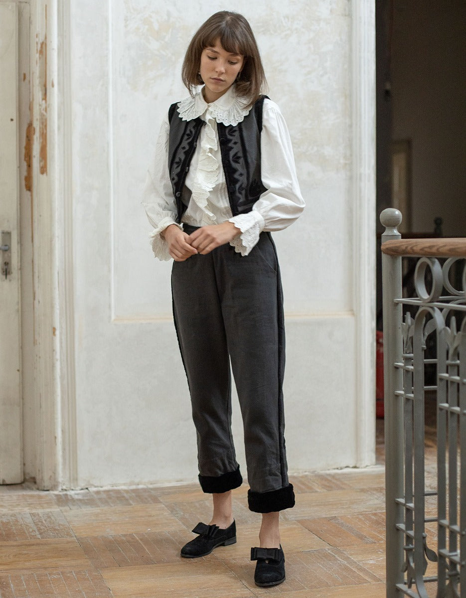 Pantalon 'Tanya' charbon et velours