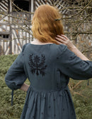 Robe 'Tara' brodée en lin manches 3/4 turquoise