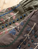 "Tilda" moss green linen dress with embroidered rust tulips