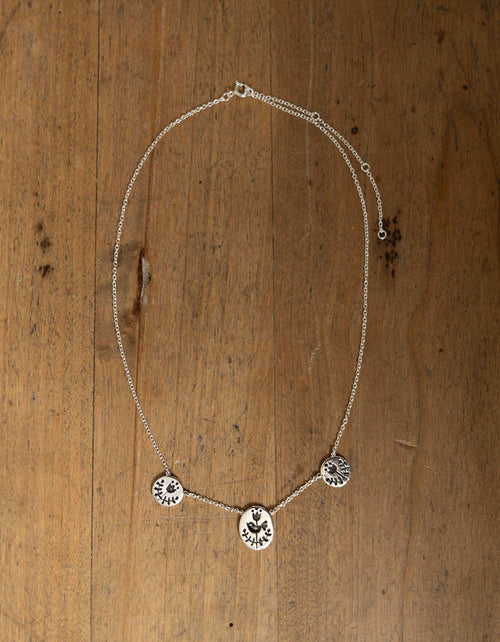 'Zina' triple folk sparrow necklace in sterling silver