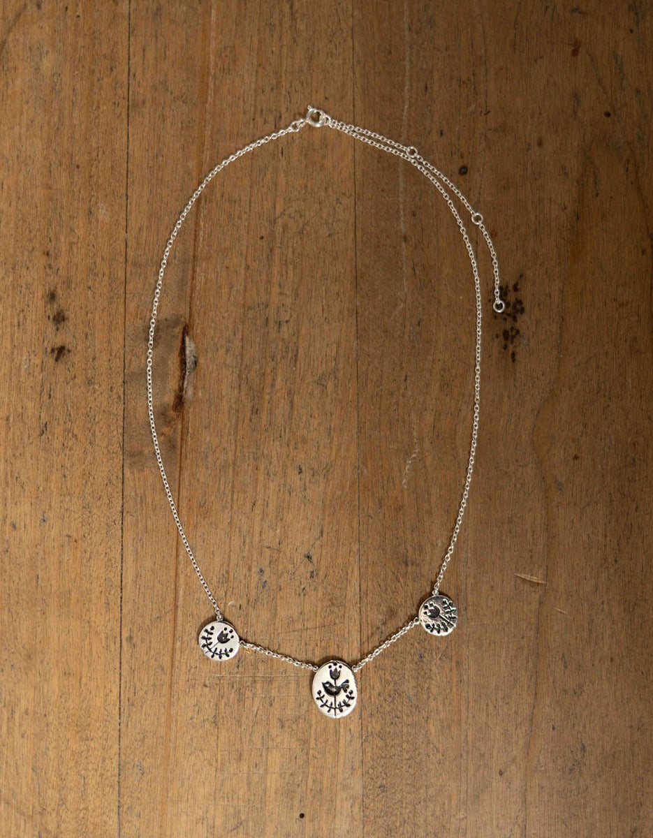 'Zina' triple folk sparrow necklace in sterling silver