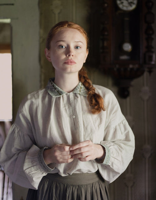 Blouse 'Valeria' en lin brodé menthe