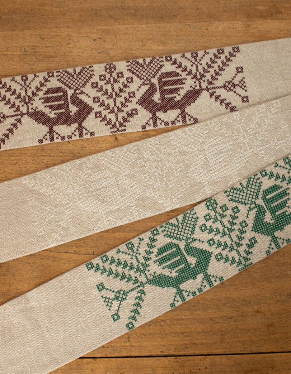 "Valeska" embroidered linen belt burgundy