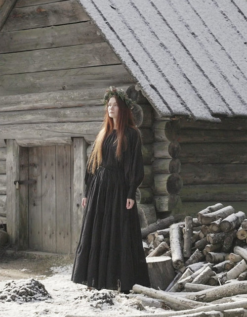 "Velga" puff sleeves embroidered cotton top black