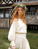 "Velga" puff sleeves embroidered cotton top cream