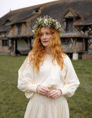 "Velga" puff sleeves embroidered cotton top cream