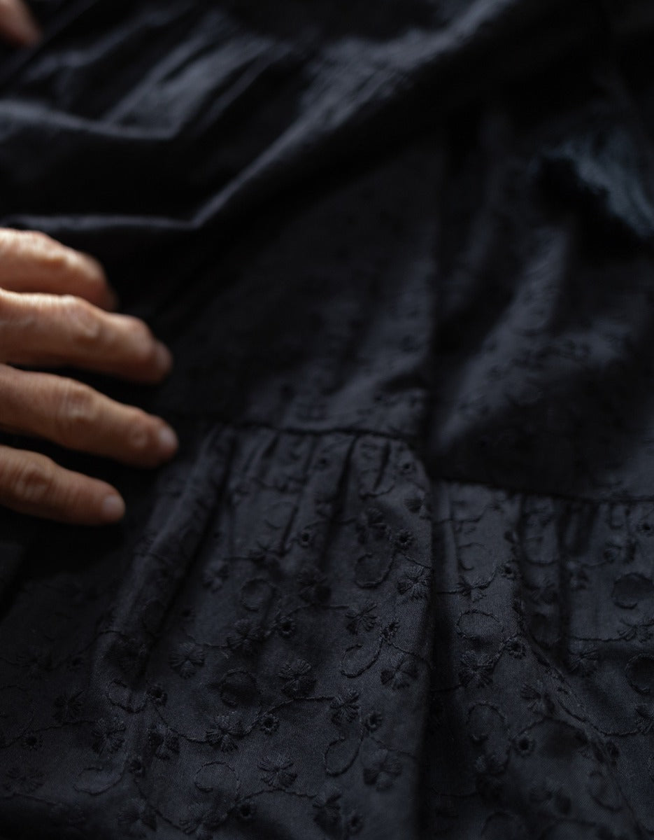 "Velga" puff sleeves embroidered cotton top black
