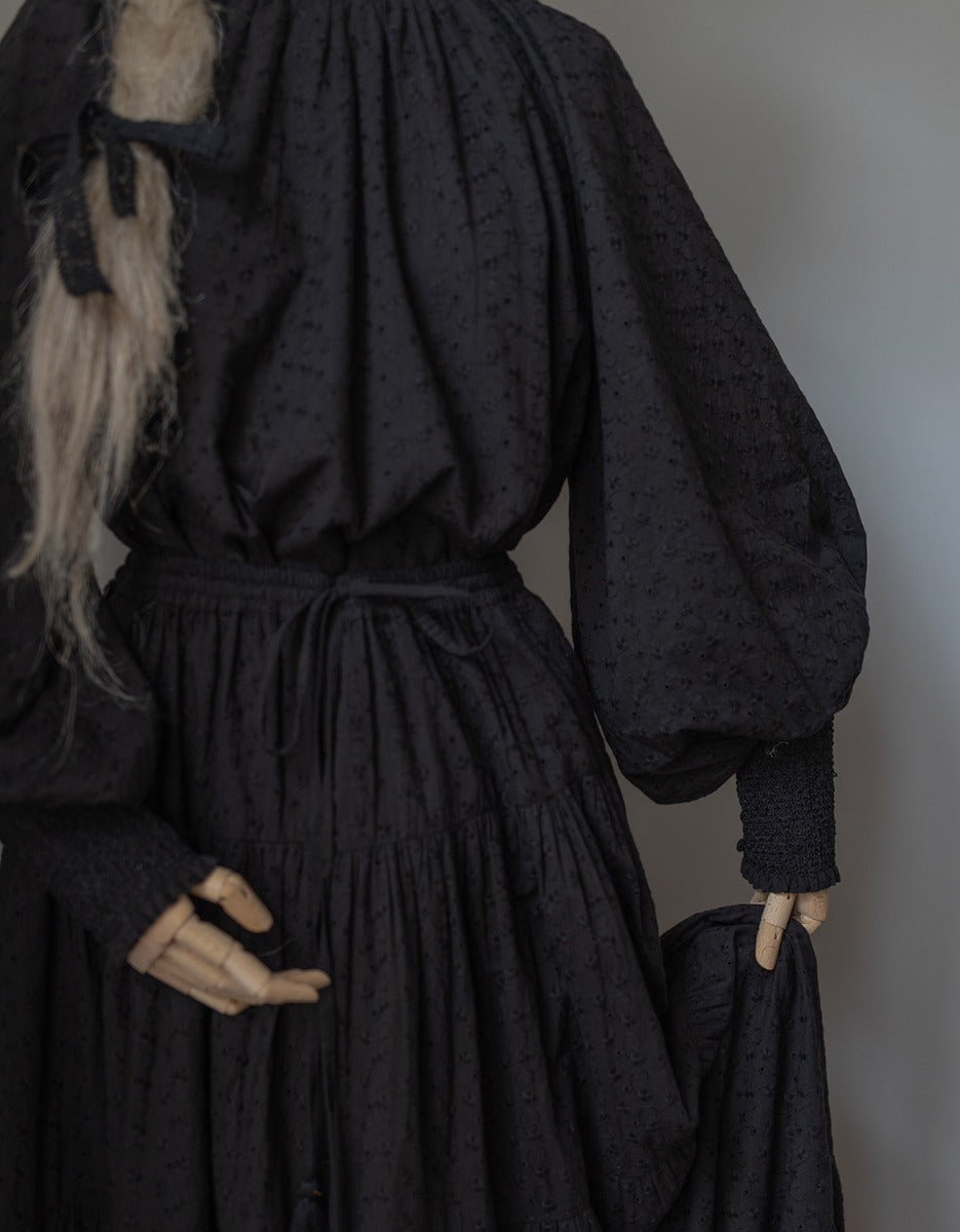"Velga" embroidered maxi skirt black
