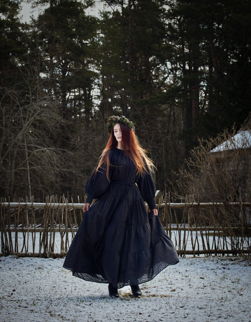 "Velga" embroidered maxi skirt black