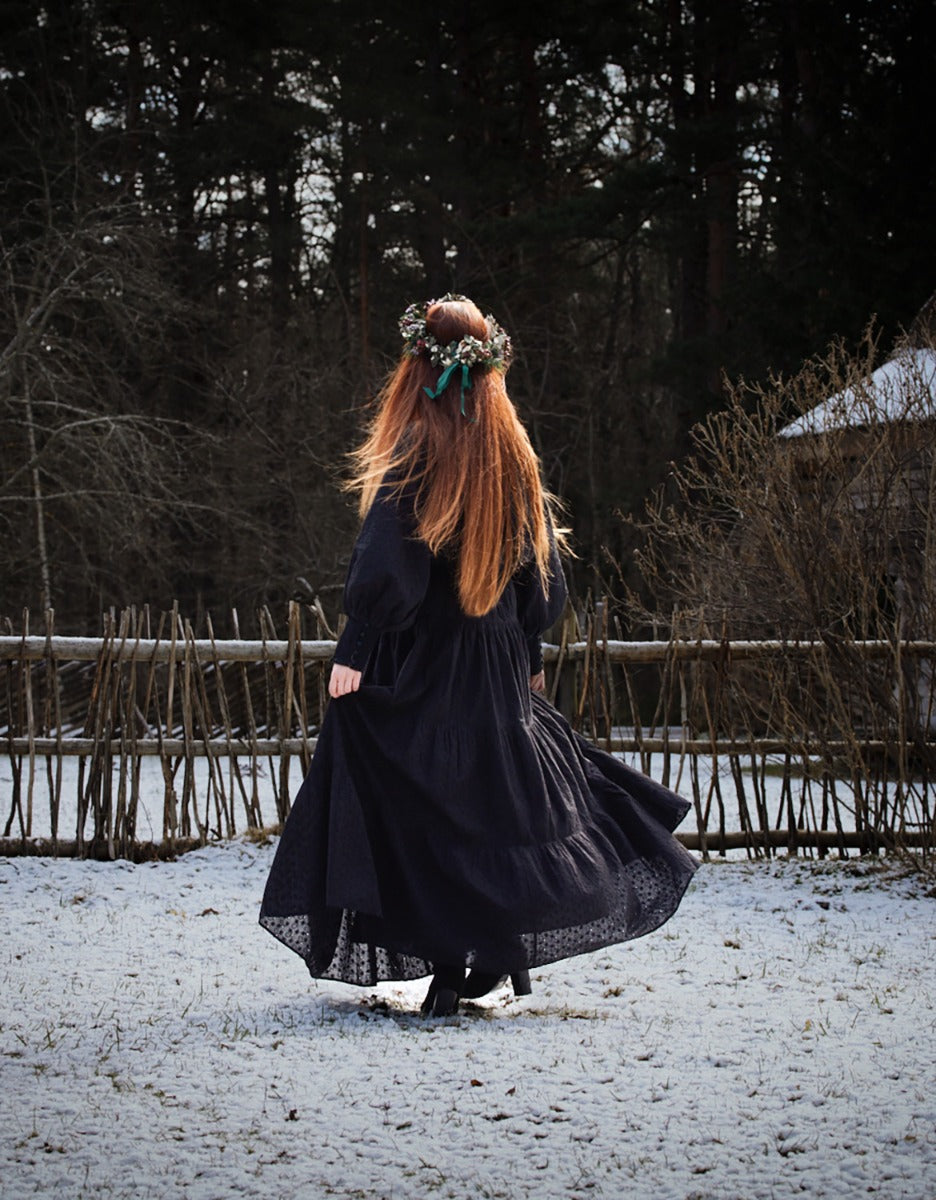 "Velga" embroidered maxi skirt black