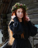 "Velga" puff sleeves embroidered cotton top black