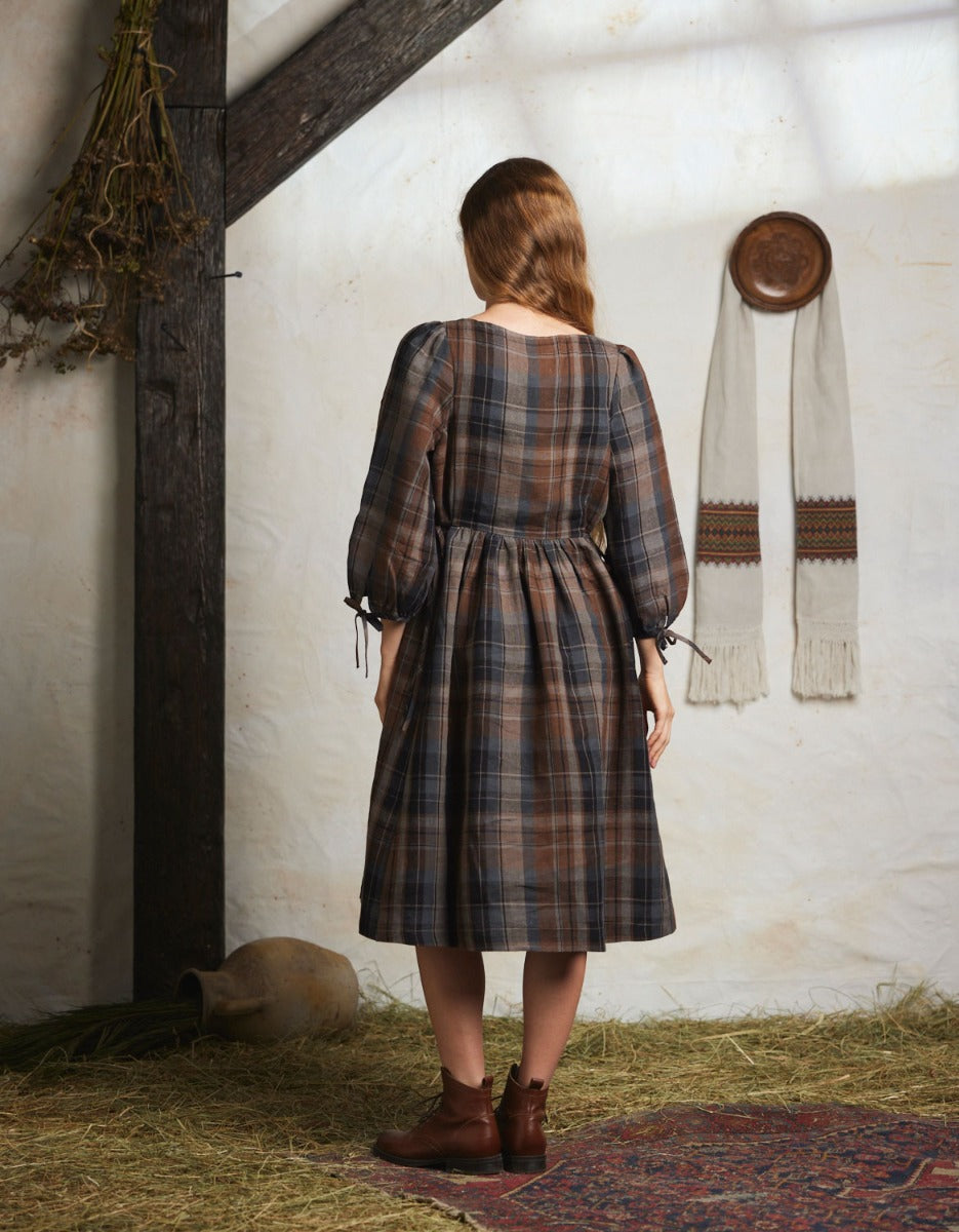 brown plaid dress long sleeve Sample Plaid Collared Neck Long Sleeve Mini Shirt Dress