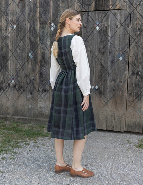 "Vera" green tartan linen jumper dress