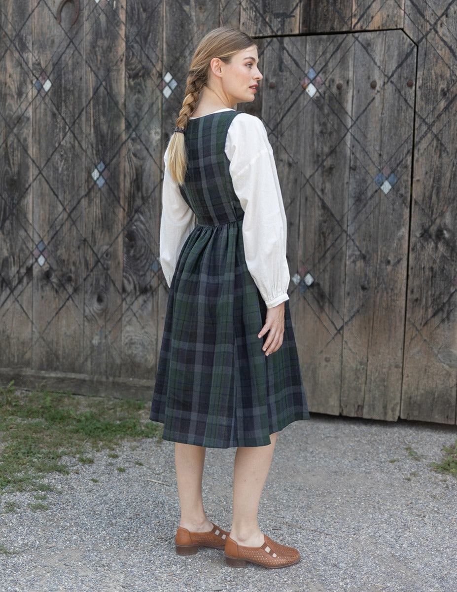"Vera" green tartan linen jumper dress