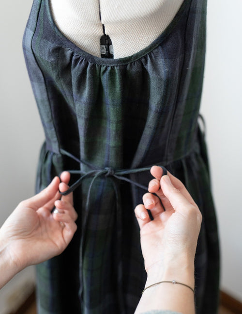 "Vera" green tartan linen jumper dress