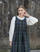 "Vera" green tartan linen jumper dress