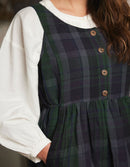 "Vera" green tartan linen jumper dress