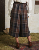 Pantalon 'Vera' en lin écossais marron