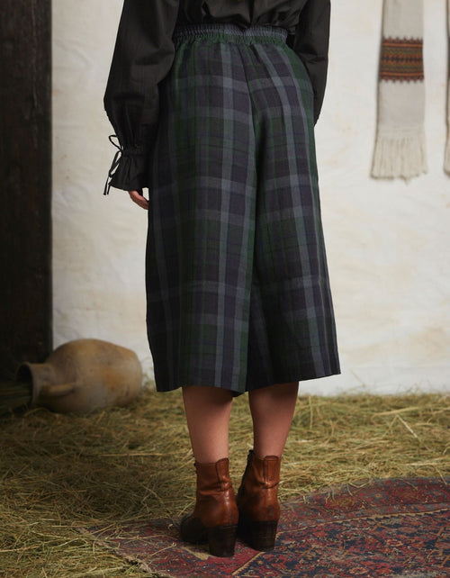 Pantalon 'Vera' en lin écossais vert