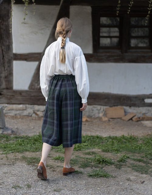 Pantalon 'Vera' en lin écossais vert